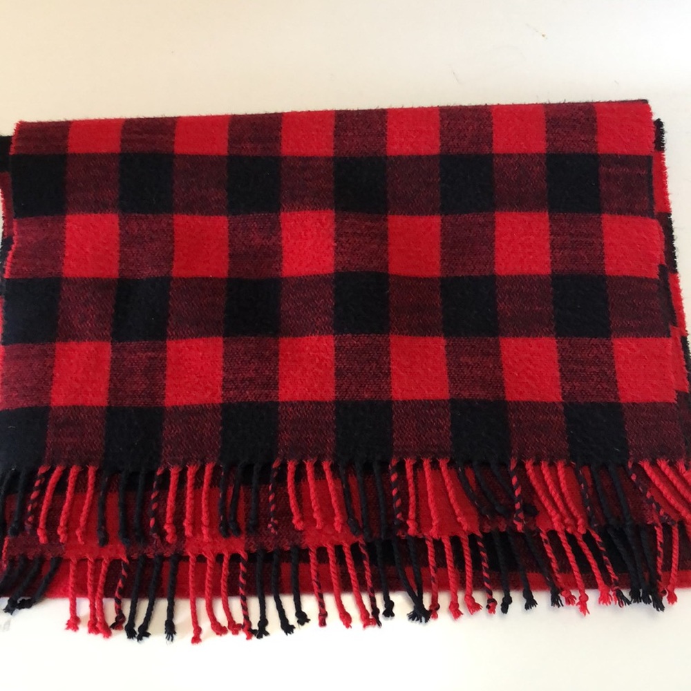 J. Crew Plaid Checked Scarf Red Black